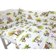 Lenjerie patut 3 piese, Qmini, Pentru patut 120x60 cm, Cu protectie laterala, Din bumbac certificat Oeko Tex Standard 100, Fox on bikes Natural
