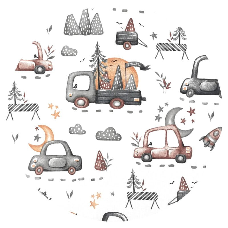 Lenjerie patut cu 3 piese, MimiNu, Cu cearceaf 120x60 cm, Din bumbac certificat Oeko Tex Standard 100, Cu pilota si husa pilota, 135x100 cm, Design, Cars Grey