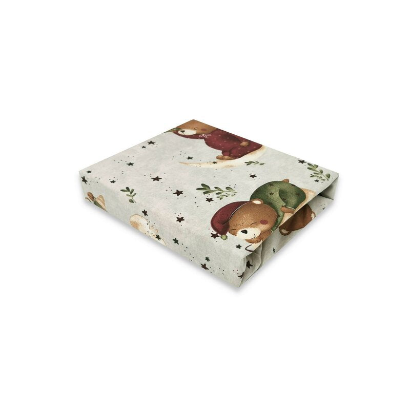 Lenjerie patut cu 3 piese, MimiNu, Cu cearceaf 120x60 cm, Din bumbac certificat Oeko Tex Standard 100, Cu pilota si husa pilota, 135x100 cm, Design, Teddy Bear On Moon