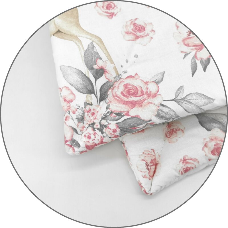 Lenjerie patut cu 5 piese, MimiNu, Cu cearceaf 120x60 cm, Pilota, Pernuta, 2 aparatori, Din bumbac certificat Oeko Tex Standard 100, Sweet Deer Pink