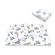 Lenjerie patut cu 3 piese, MimiNu, Cu cearceaf 120x60 cm, Pilota, Pernuta, Din bumbac certificat Oeko Tex Standard 100, Blue Plane