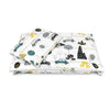 Lenjerie patut cu 3 piese, MimiNu, Cu cearceaf 120x60 cm, Pilota, Pernuta, Din bumbac certificat Oeko Tex Standard 100, Childrens Journey Grey