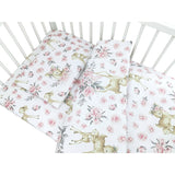 Lenjerie patut cu 3 piese, MimiNu, Cu cearceaf 120x60 cm, Pilota, Pernuta, Din bumbac certificat Oeko Tex Standard 100, Sweet Deer Pink
