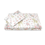 Lenjerie patut cu 3 piese, MimiNu, Cu cearceaf 120x60 cm, Pilota, Pernuta, Din bumbac certificat Oeko Tex Standard 100, Sweet Deer Pink