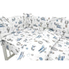 Lenjerie patut cu 3 piese, MimiNu, Pentru patut 120x60 cm, Cu protectie laterala, Din bumbac certificat Oeko Tex Standard 100, Blue Plane