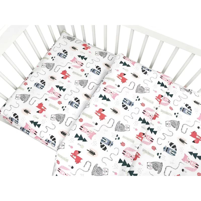 Lenjerie patut cu 3 piese, MimiNu, Pentru patut 120x60 cm, Cu protectie laterala, Din bumbac certificat Oeko Tex Standard 100, Fox