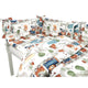 Lenjerie patut cu 3 piese, MimiNu, Pentru patut 120x60 cm, Cu protectie laterala, Din bumbac, Din bumbac certificat Oeko Tex Standard 100, Design, Zoo in train