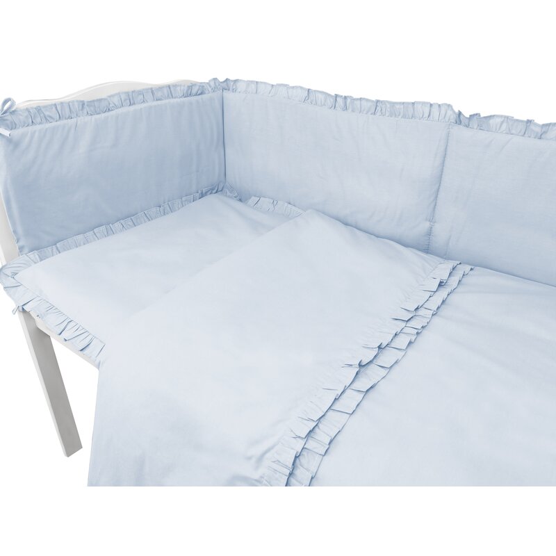 Lenjerie patut cu 3 piese, MimiNu, Pentru patut 120x60 cm, Cu volanase, Cu protectie laterala, Din bumbac certificat Oeko Tex Standard 100, Colectia Royal, Blue