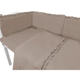 Lenjerie patut cu 3 piese, MimiNu, Pentru patut 120x60 cm, Cu volanase, Cu protectie laterala, Din bumbac certificat Oeko Tex Standard 100, Colectia Royal, Mocha