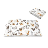Lenjerie patut cu 3 piese, Qmini, Aurora, Pentru co-sleeper, Din bumbac certificat Oeko Tex Standard 100, Time for Safari
