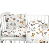 Lenjerie patut cu 3 piese, Qmini, Aurora, Pentru co-sleeper, Din bumbac certificat Oeko Tex Standard 100, Time for Safari