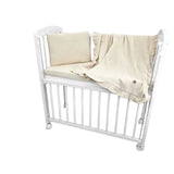 Lenjerie patut cu 3 piese, Qmini, Aurora, Pentru co-sleeper, Din muselina dubla, Material certificat Oeko Tex Standard 100, Warm Beige