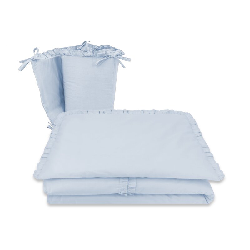 Lenjerie patut cu 6 piese, MimiNu, Pentru patut 120x60 cm, Cu volanase, Cu pilota si perna, Cu doua aparatori laterale, Din bumbac certificat Oeko Tex Standard 100, Colectia Royal, Blue