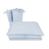 Lenjerie patut cu 6 piese, MimiNu, Pentru patut 120x60 cm, Cu volanase, Cu pilota si perna, Cu doua aparatori laterale, Din bumbac certificat Oeko Tex Standard 100, Colectia Royal, Blue