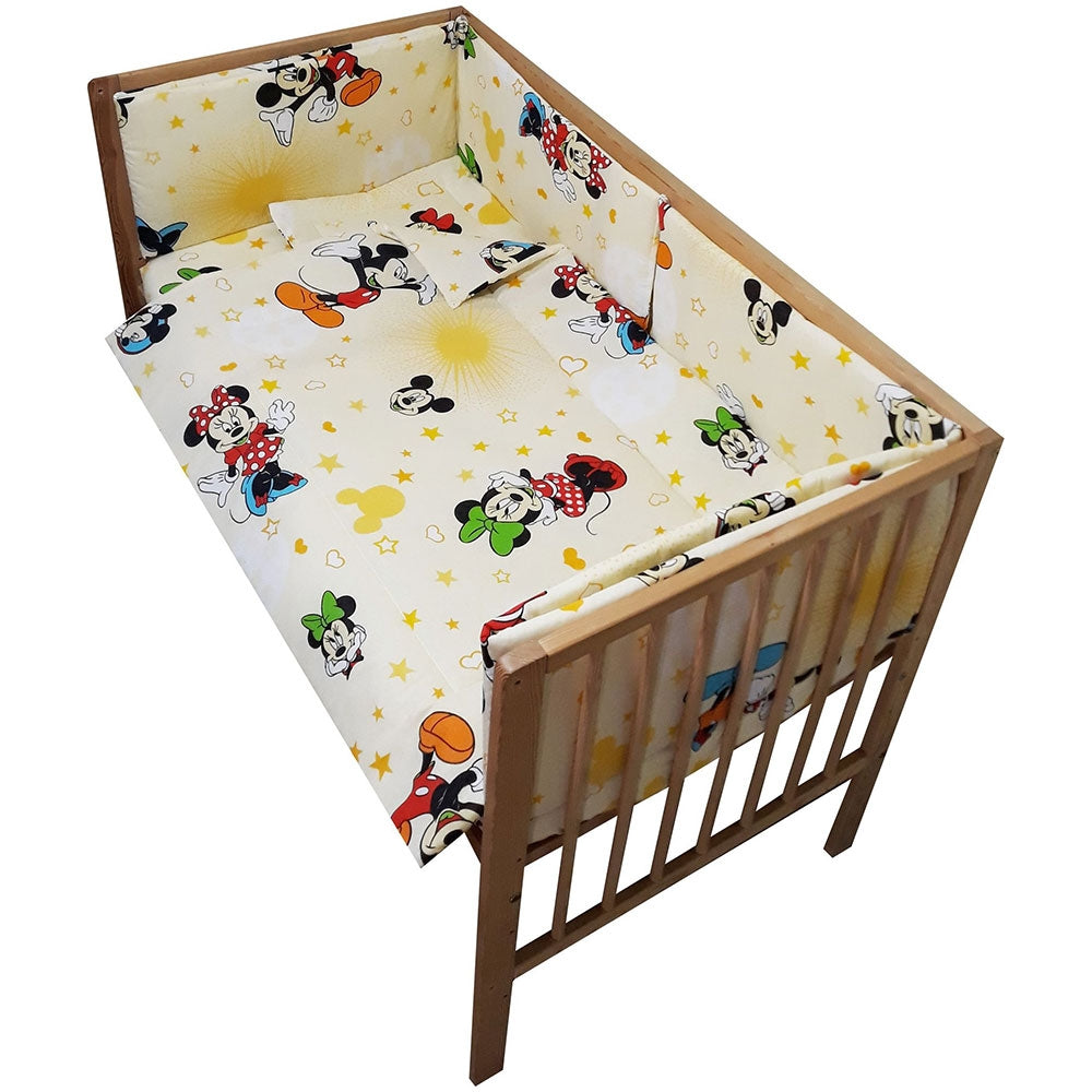 Lenjerie patut Hubners Mickey si Minnie 5 piese crem - gogobaby.ro