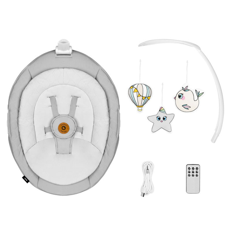 Balansoar, Lionelo, Bella, Multifunctional, Electric, Scaun reglabil, Ecran tactil si telecomanda, 6 miscari unice, 5 viteze, Cu melodii, Gri - gogobaby.ro
