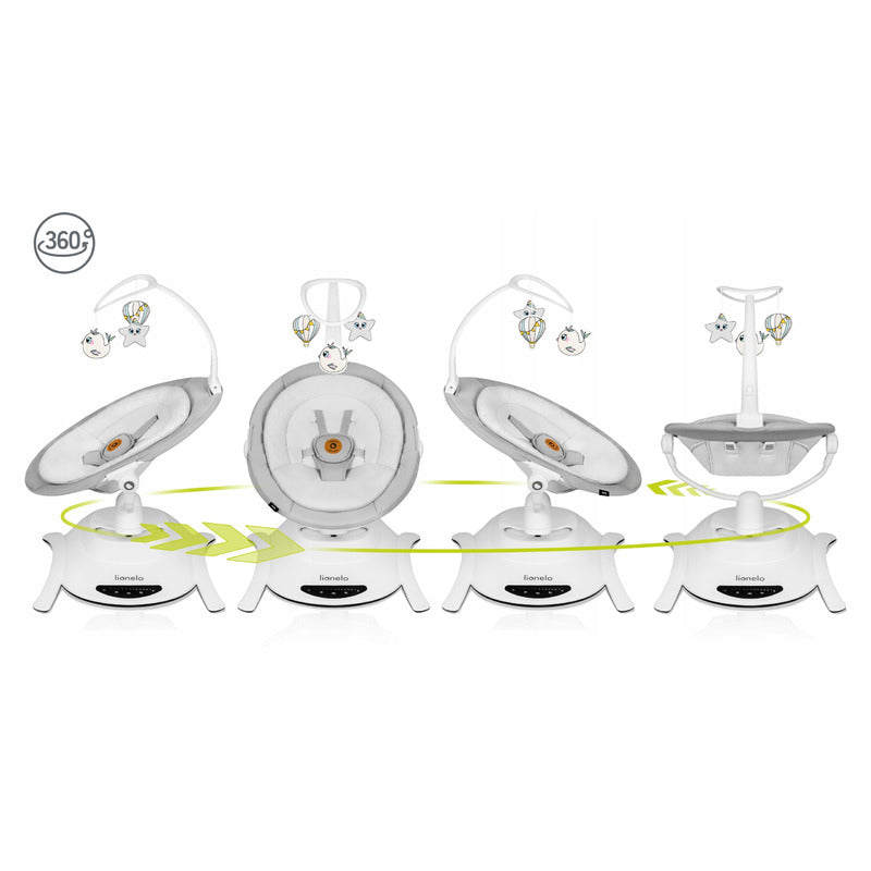 Balansoar, Lionelo, Bella, Multifunctional, Electric, Scaun reglabil, Ecran tactil si telecomanda, 6 miscari unice, 5 viteze, Cu melodii, Gri