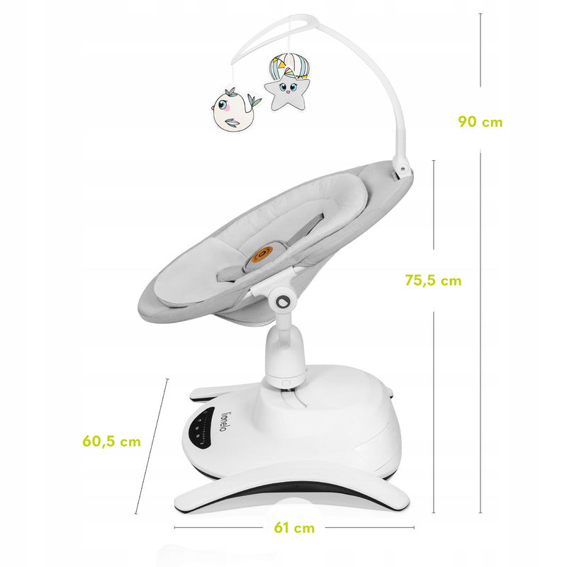 Balansoar, Lionelo, Bella, Multifunctional, Electric, Scaun reglabil, Ecran tactil si telecomanda, 6 miscari unice, 5 viteze, Cu melodii, Gri