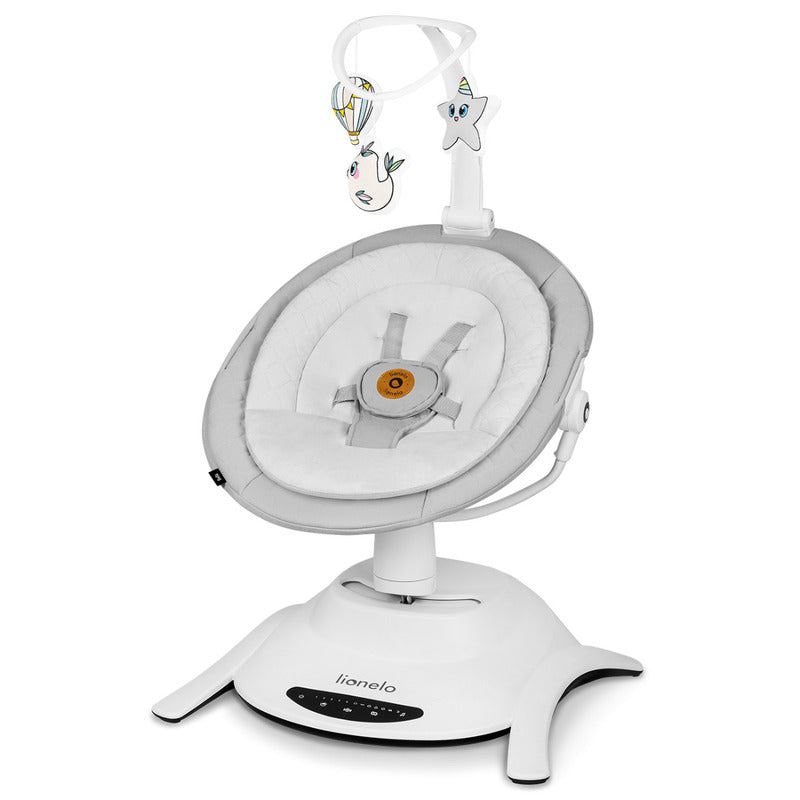 Balansoar, Lionelo, Bella, Multifunctional, Electric, Scaun reglabil, Ecran tactil si telecomanda, 6 miscari unice, 5 viteze, Cu melodii, Gri - gogobaby.ro