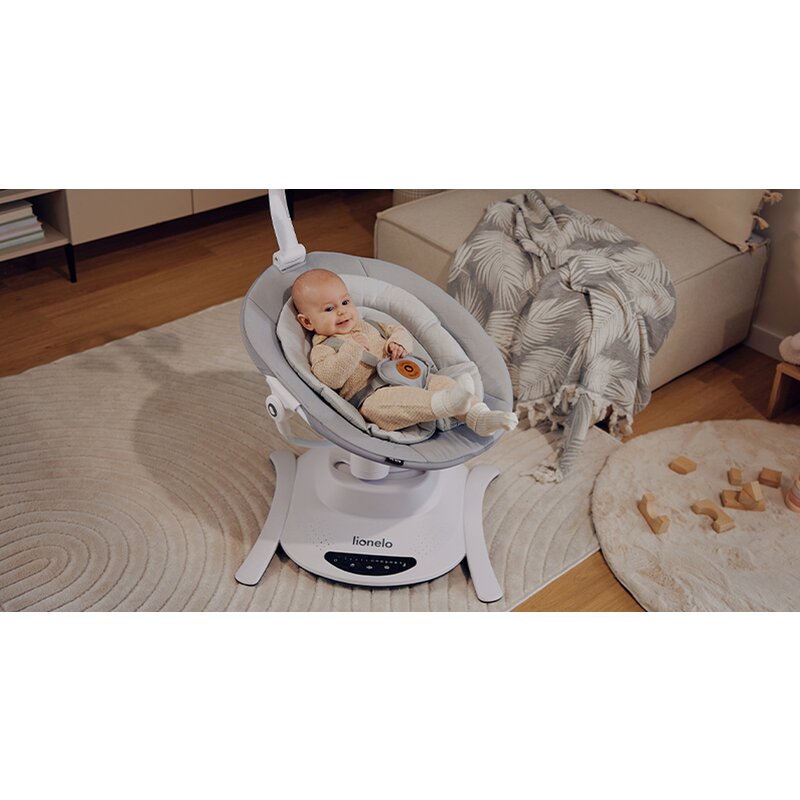 Balansoar, Lionelo, Bella, Multifunctional, Electric, Scaun reglabil, Ecran tactil si telecomanda, 6 miscari unice, 5 viteze, Cu melodii, Gri - gogobaby.ro