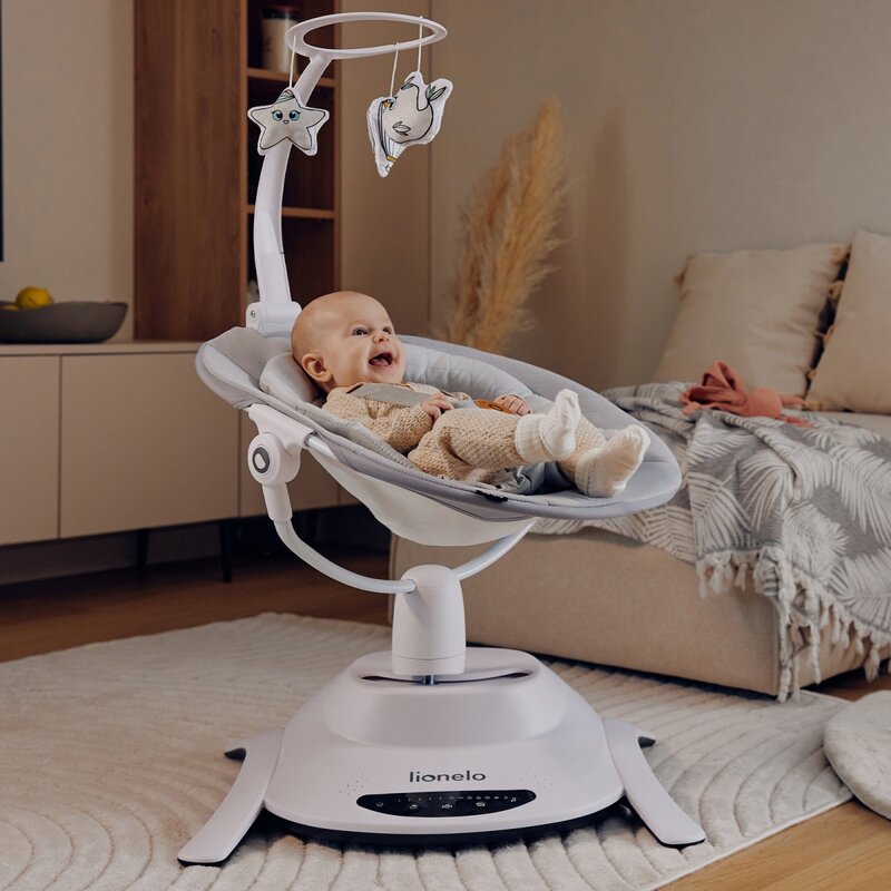 Balansoar, Lionelo, Bella, Multifunctional, Electric, Scaun reglabil, Ecran tactil si telecomanda, 6 miscari unice, 5 viteze, Cu melodii, Gri - gogobaby.ro