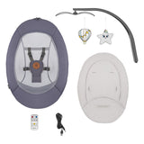 Balansoar si sezlong, Lionelo, Ralf, 2 in 1, Electric, Cu telecomanda si cablu USB, Cu miscare laterala de balansare si 5 niveluri diferite de viteza, Cu 12 melodii, Gri Grafit