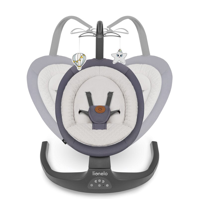 Balansoar si sezlong, Lionelo, Ralf, 2 in 1, Electric, Cu telecomanda si cablu USB, Cu miscare laterala de balansare si 5 niveluri diferite de viteza, Cu 12 melodii, Gri Grafit - gogobaby.ro