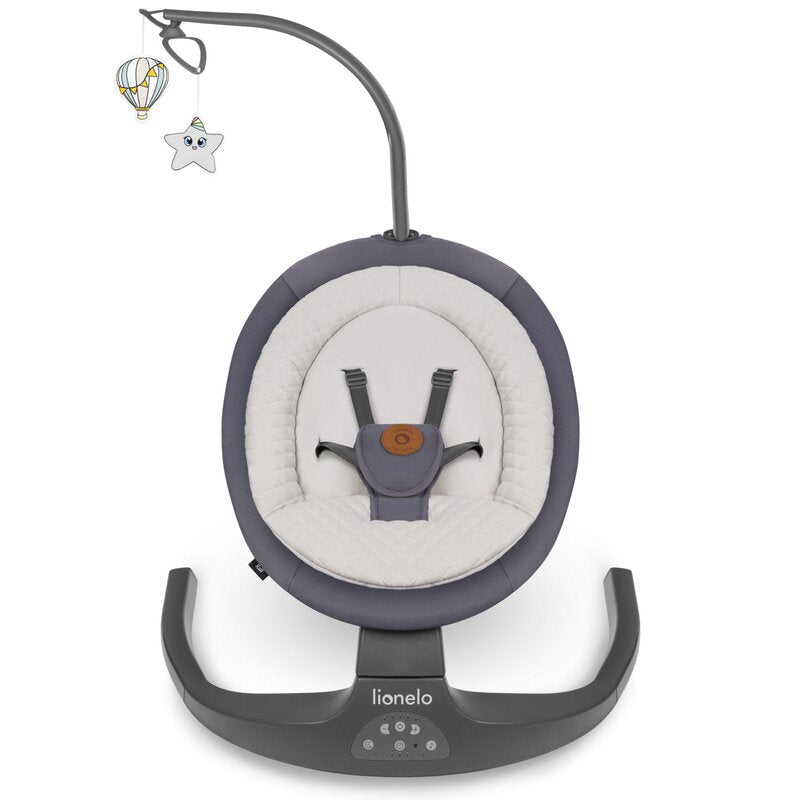 Balansoar si sezlong, Lionelo, Ralf, 2 in 1, Electric, Cu telecomanda si cablu USB, Cu miscare laterala de balansare si 5 niveluri diferite de viteza, Cu 12 melodii, Gri Grafit - gogobaby.ro
