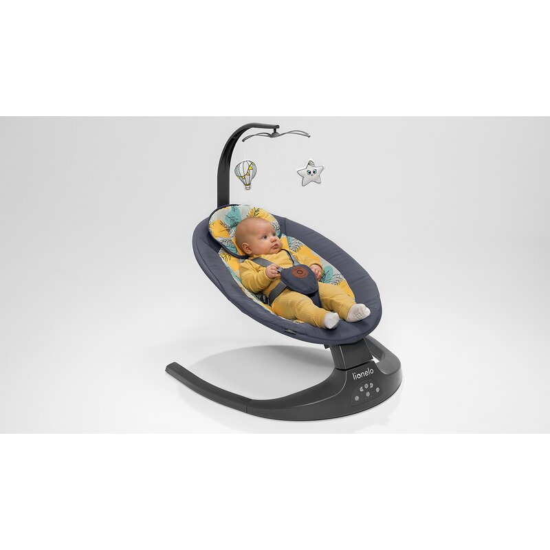 Balansoar si sezlong, Lionelo, Ralf, 2 in 1, Electric, Cu telecomanda si cablu USB, Cu miscare laterala de balansare si 5 niveluri diferite de viteza, Cu 12 melodii, Gri Grafit - gogobaby.ro
