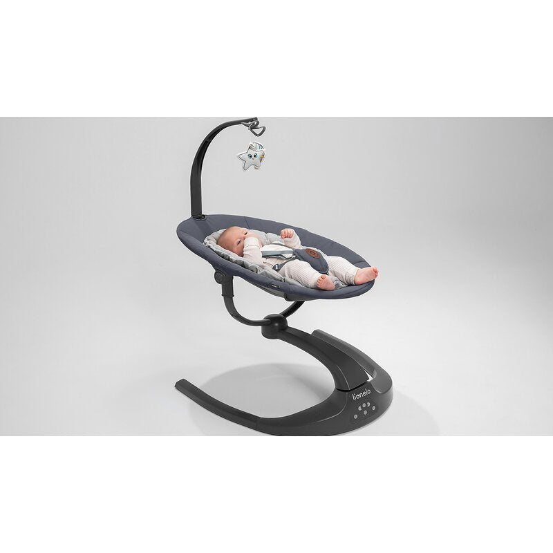 Balansoar si sezlong, Lionelo, Ralf, 2 in 1, Electric, Cu telecomanda si cablu USB, Cu miscare laterala de balansare si 5 niveluri diferite de viteza, Cu 12 melodii, Gri Grafit - gogobaby.ro