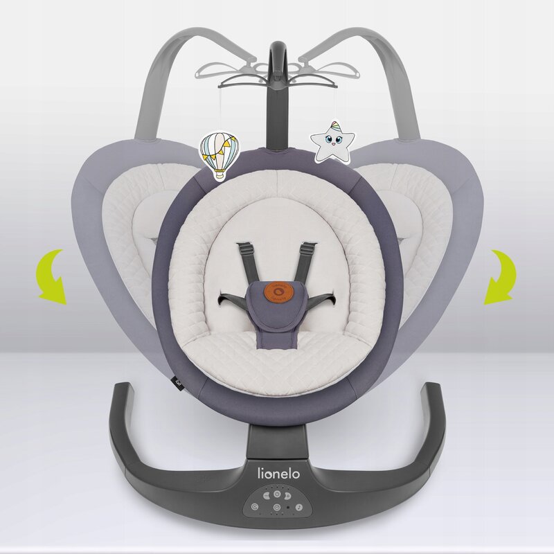 Balansoar si sezlong, Lionelo, Ralf, 2 in 1, Electric, Cu telecomanda si cablu USB, Cu miscare laterala de balansare si 5 niveluri diferite de viteza, Cu 12 melodii, Gri Grafit - gogobaby.ro