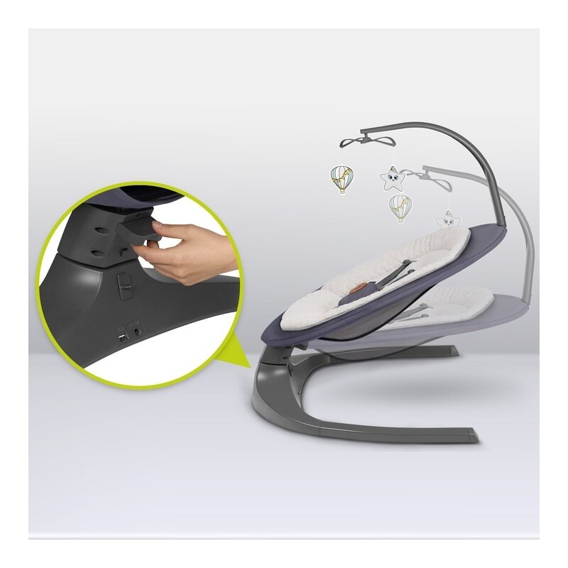 Balansoar si sezlong, Lionelo, Ralf, 2 in 1, Electric, Cu telecomanda si cablu USB, Cu miscare laterala de balansare si 5 niveluri diferite de viteza, Cu 12 melodii, Gri Grafit - gogobaby.ro