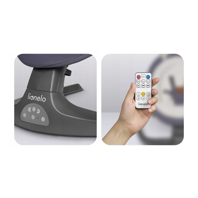 Balansoar si sezlong, Lionelo, Ralf, 2 in 1, Electric, Cu telecomanda si cablu USB, Cu miscare laterala de balansare si 5 niveluri diferite de viteza, Cu 12 melodii, Gri Grafit - gogobaby.ro