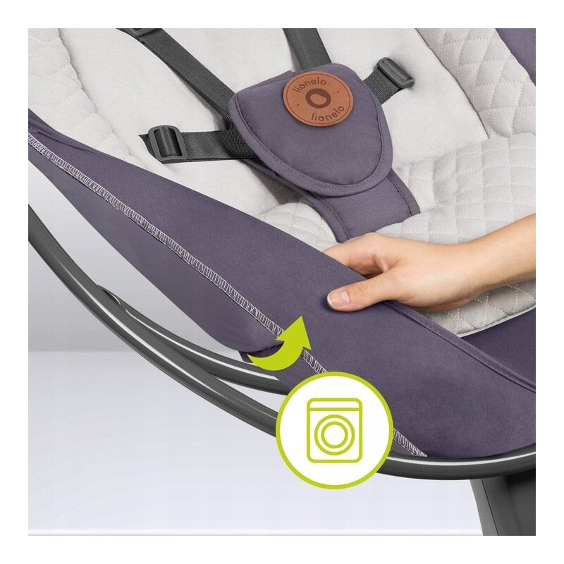 Balansoar si sezlong, Lionelo, Ralf, 2 in 1, Electric, Cu telecomanda si cablu USB, Cu miscare laterala de balansare si 5 niveluri diferite de viteza, Cu 12 melodii, Gri Grafit - gogobaby.ro