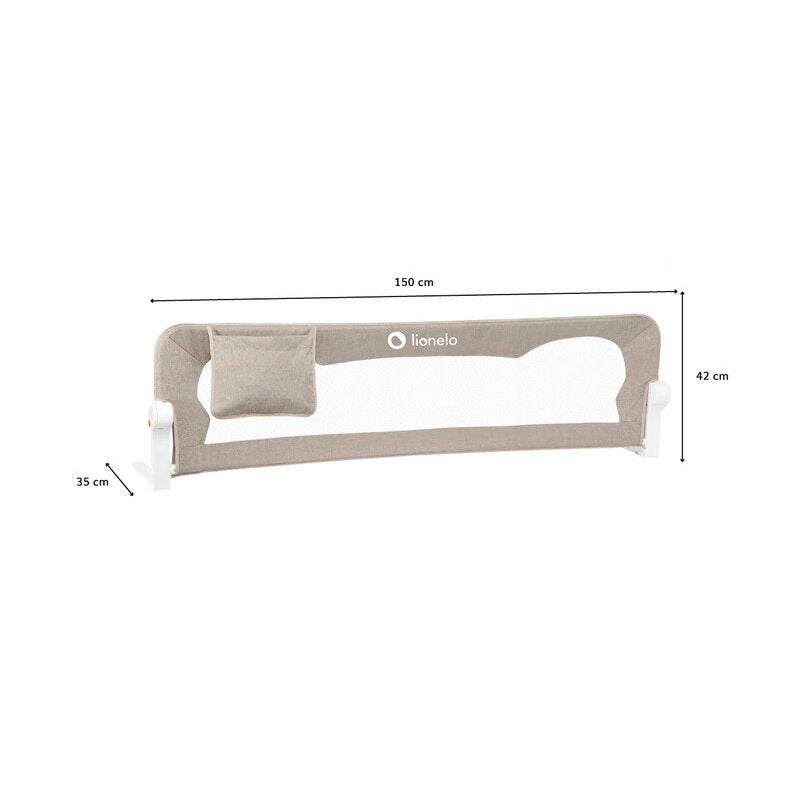 Protectie laterala pat, Lionelo, Eva, Cu buzunar accesorii, 150x35 cm, Conform cu standardul european de securitate BS7072, Bej - gogobaby.ro