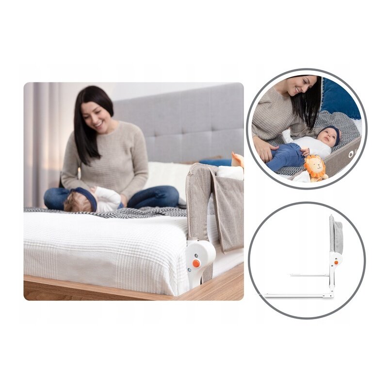 Protectie laterala pat, Lionelo, Eva, Cu buzunar accesorii, 150x35 cm, Conform cu standardul european de securitate BS7072, Bej - gogobaby.ro