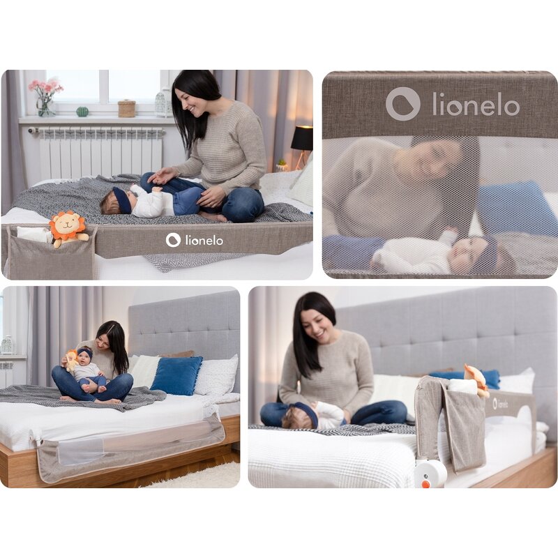 Protectie laterala pat, Lionelo, Eva, Cu buzunar accesorii, 150x35 cm, Conform cu standardul european de securitate BS7072, Bej - gogobaby.ro