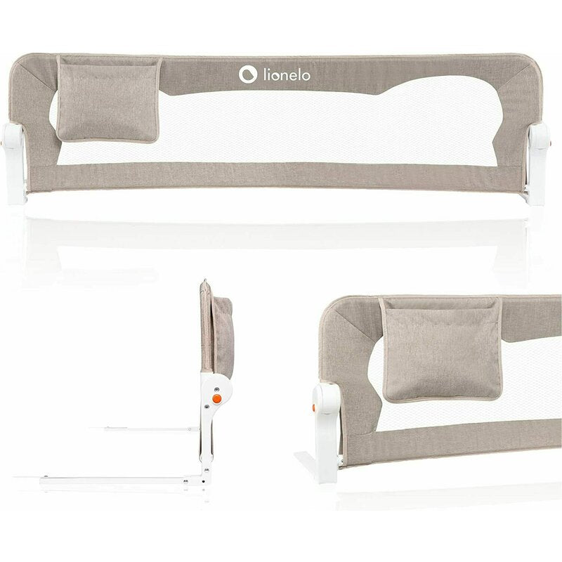 Protectie laterala pat, Lionelo, Eva, Cu buzunar accesorii, 150x35 cm, Conform cu standardul european de securitate BS7072, Bej - gogobaby.ro