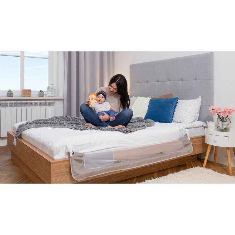 Protectie laterala pat, Lionelo, Eva, Cu buzunar accesorii, 150x35 cm, Conform cu standardul european de securitate BS7072, Gri - gogobaby.ro