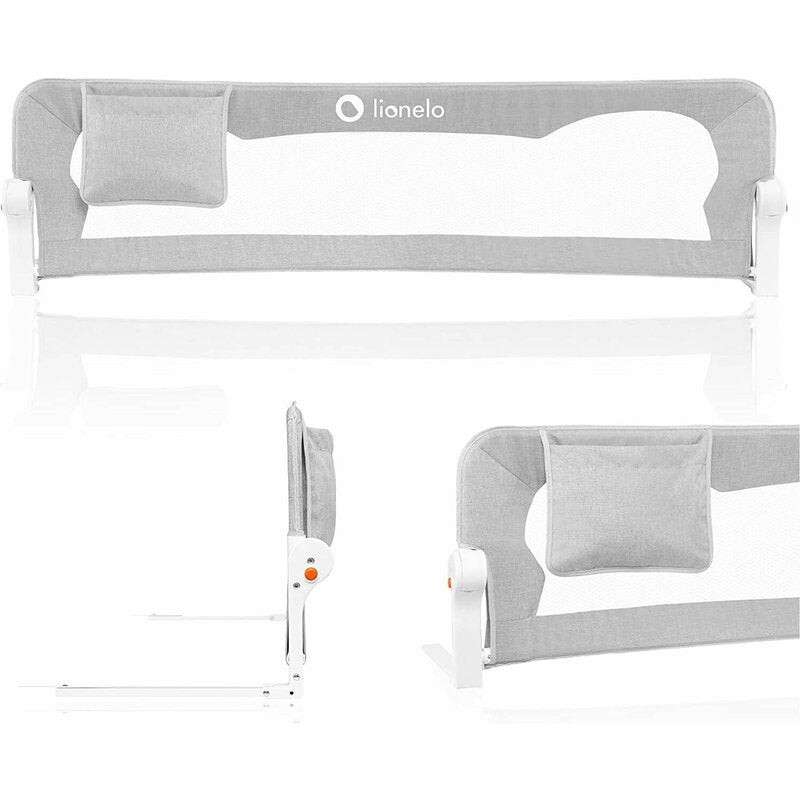 Protectie laterala pat, Lionelo, Eva, Cu buzunar accesorii, 150x35 cm, Conform cu standardul european de securitate BS7072, Gri - gogobaby.ro