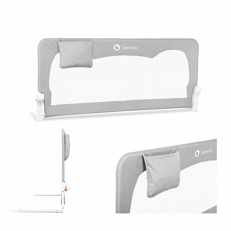 Protectie laterala pat, Lionelo, Hanna, Cu buzunar accesorii, 150x66 cm, Conform cu standardul european de securitate BS7072, Gri
