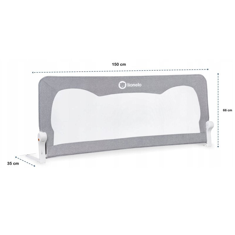 Protectie laterala pat, Lionelo, Hanna, Cu buzunar accesorii, 150x66 cm, Conform cu standardul european de securitate BS7072, Gri