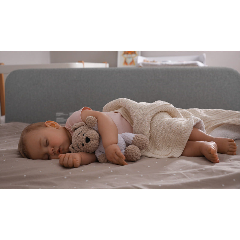 Protectie laterala pat, Lionelo, Lora, Pliabila, Sistem de blocare StandSafe, Geanta de transport inclusa, 105 x 45 cm, Gri - gogobaby.ro