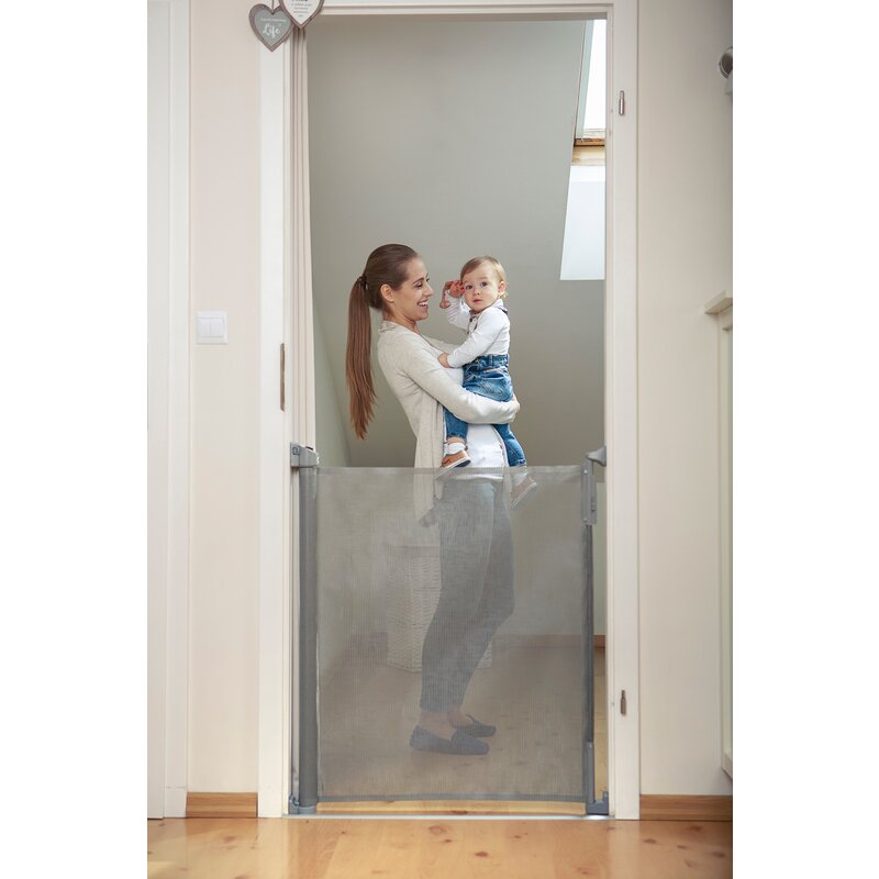 Poarta de siguranta, Lionelo, Tulia, Cu suruburi, Textila, Retractabila, Din Poliester, 140 cm, Conform cu standardul european de securitate EN1930, Negru - gogobaby.ro