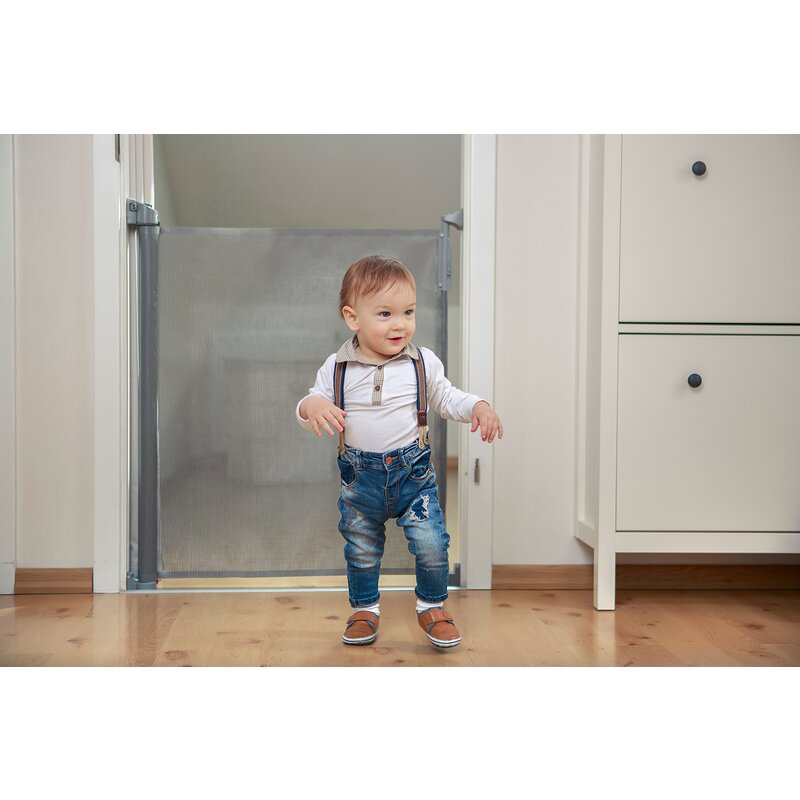 Poarta de siguranta, Lionelo, Tulia, Cu suruburi, Textila, Retractabila, Din Poliester, 140 cm, Conform cu standardul european de securitate EN1930, Negru - gogobaby.ro