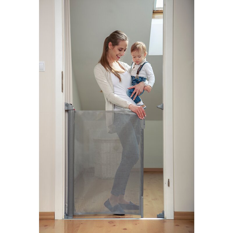 Poarta de siguranta, Lionelo, Tulia, Cu suruburi, Textila, Retractabila, Din Poliester, 140 cm, Conform cu standardul european de securitate EN1930, Negru - gogobaby.ro
