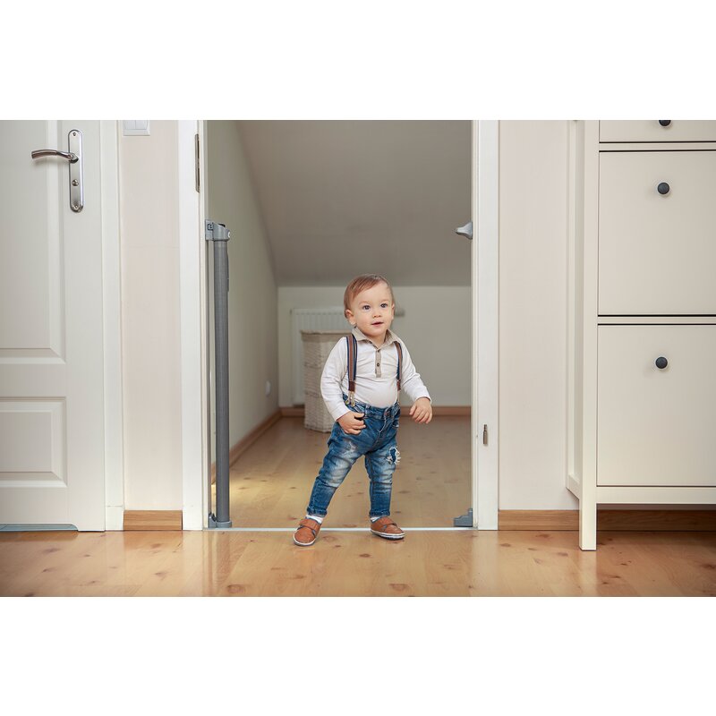 Poarta de siguranta, Lionelo, Tulia, Cu suruburi, Textila, Retractabila, Din Poliester, 140 cm, Conform cu standardul european de securitate EN1930, Negru - gogobaby.ro