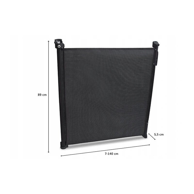 Poarta de siguranta, Lionelo, Tulia, Cu suruburi, Textila, Retractabila, Din Poliester, 140 cm, Conform cu standardul european de securitate EN1930, Negru - gogobaby.ro