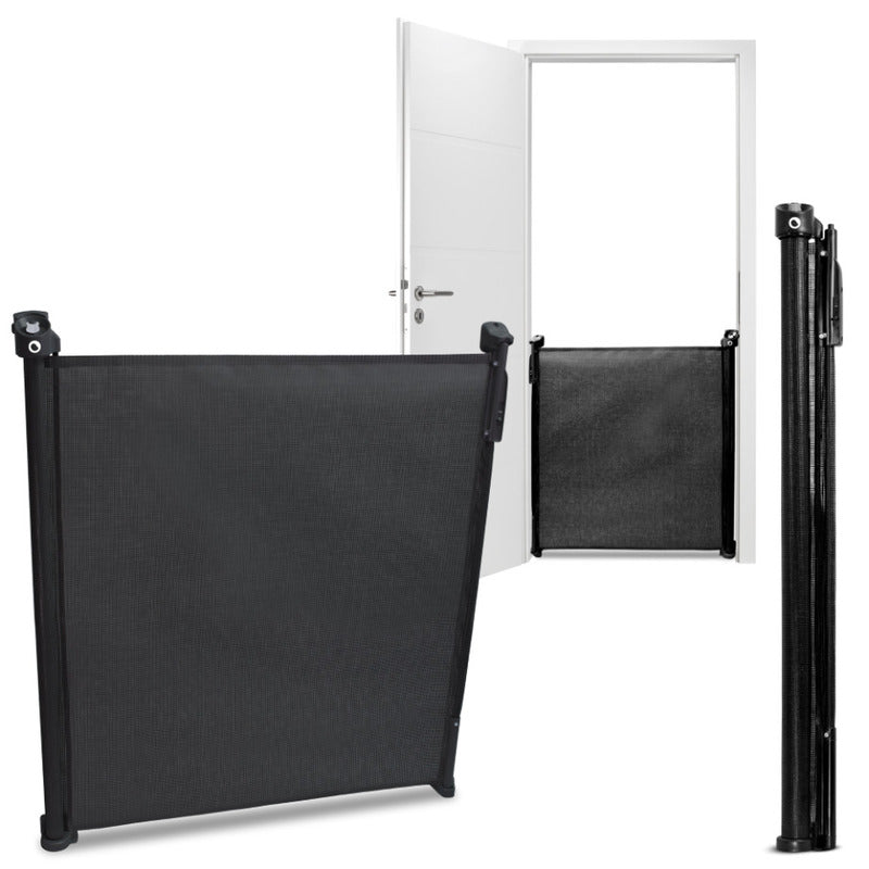 Poarta de siguranta, Lionelo, Tulia, Cu suruburi, Textila, Retractabila, Din Poliester, 140 cm, Conform cu standardul european de securitate EN1930, Negru - gogobaby.ro
