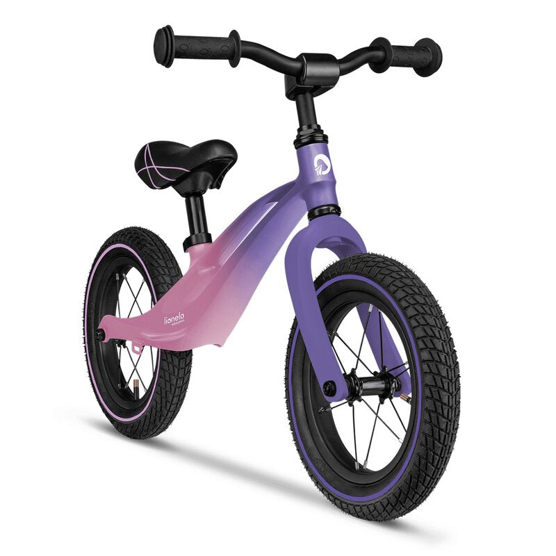Bicicleta fara pedale, Lionelo, Bart Air, Usoara, Cu roti gonflabile, Cu cadru din magneziu, Cu ghidon si sa reglabile, Greutate 3.8 Kg, 12 inch, Conform cu standardul european de securitate EN71, Pink Violet - gogobaby.ro